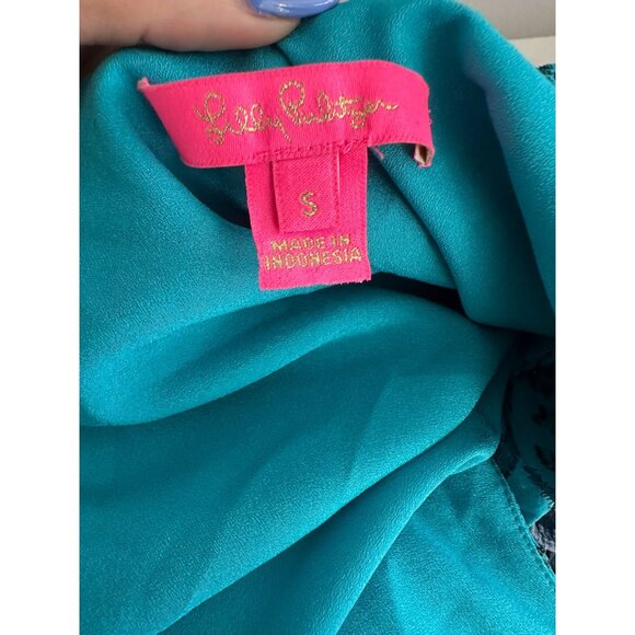 LILLY PULITZER Teal Patterned Dress Tank Top Size Small - Picture 6 of 8
